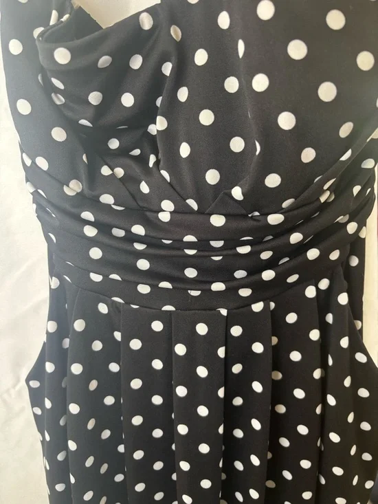 JFW Polka Dot Strapless Halter Maxi Dress Black w/ White Polka Dots Pockets W L - Picture 5 of 9